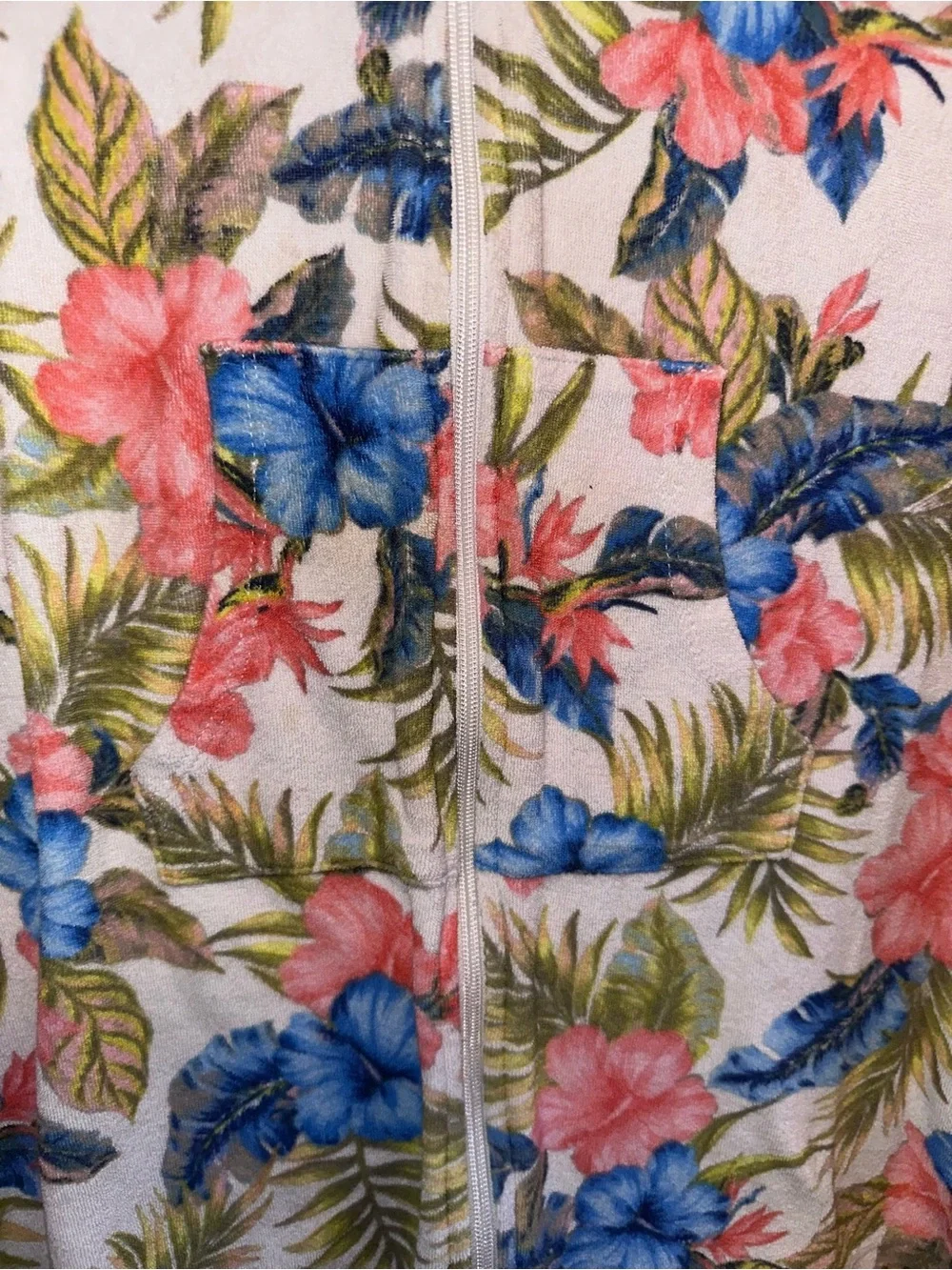 Wonder Nation White Hoodie Cover-Up with Pink, Blue & Green Floral Accents Sz L